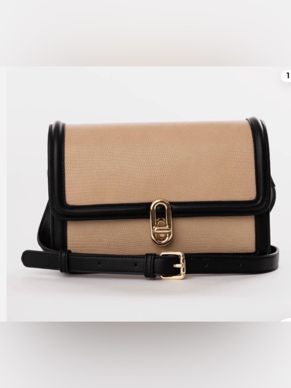 Jules Kae Classic Crossbody Shoulder Bag in Beige and Black